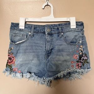 Distressed High Rise Denim Shorts